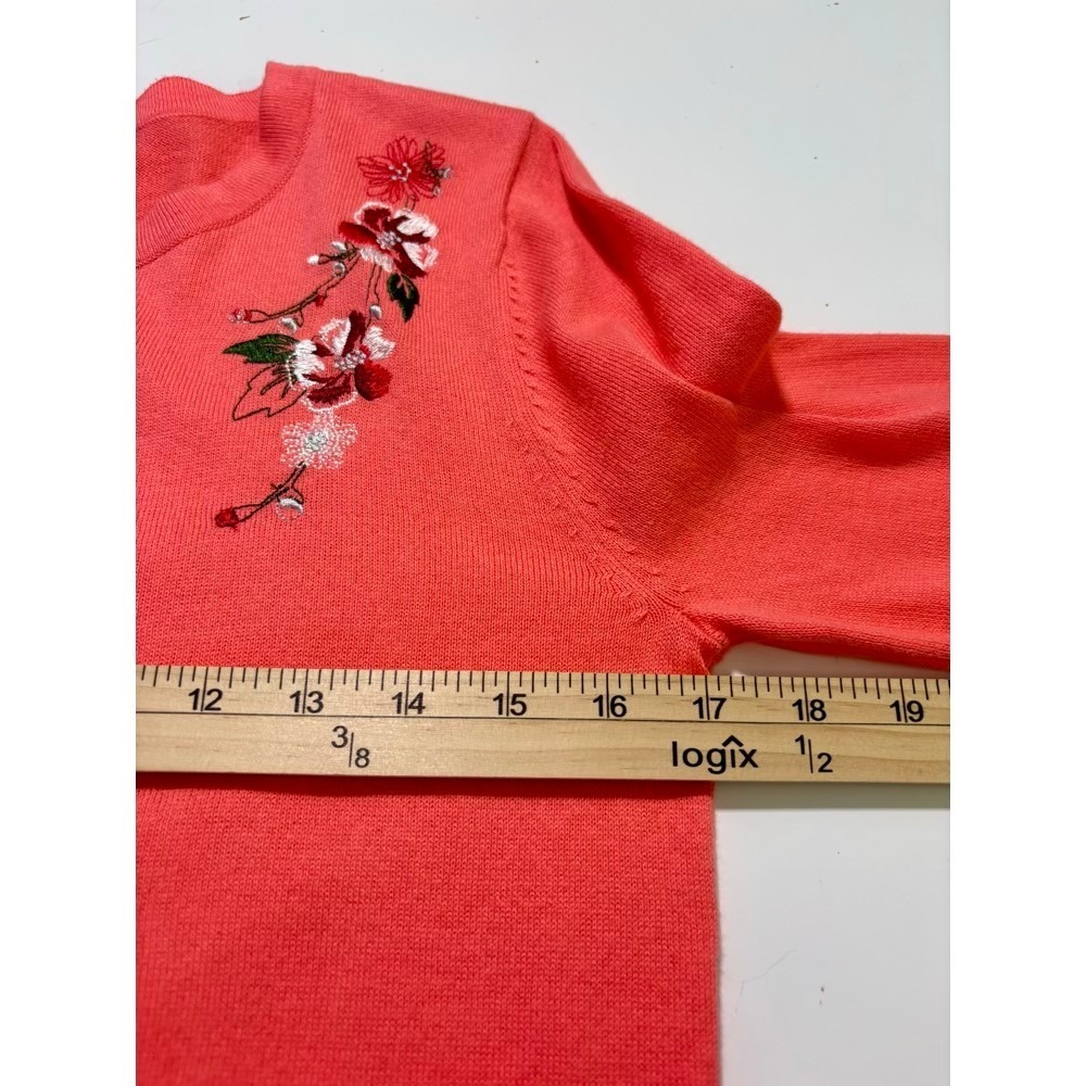 Cardigan Swater Women S Coral Floral Embroidered Cotton‎ Grandma Cottage Fairy - Picture 6 of 13